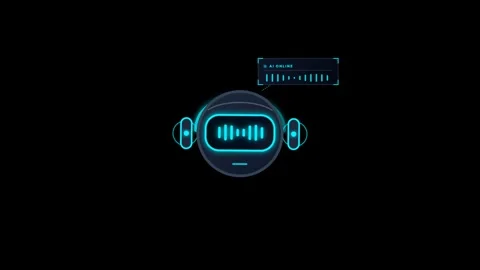 Futuristic Robot Head Displaying Cyan Audio Waveform on Dark Background Video stock 348208623