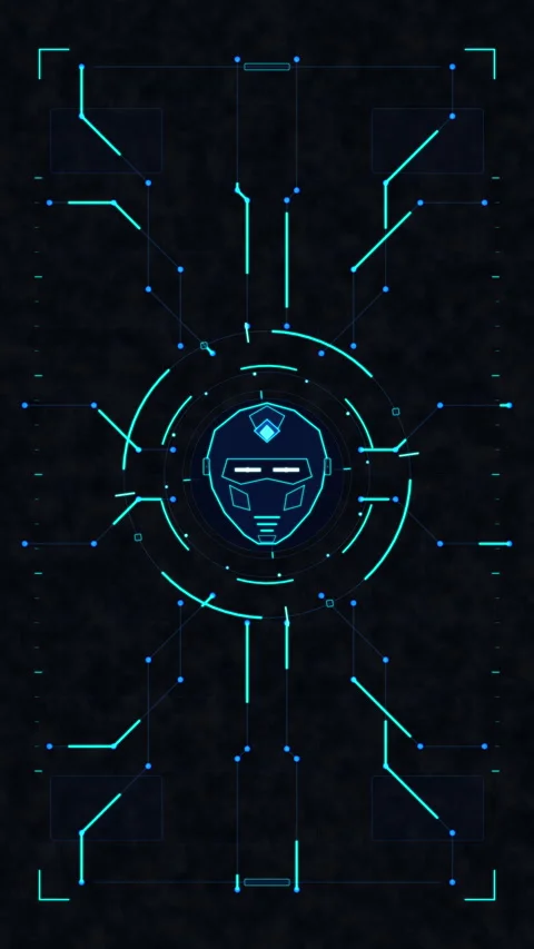 Futuristic robot head ui animation with digital circuit scan lines Stock Footage 348338710