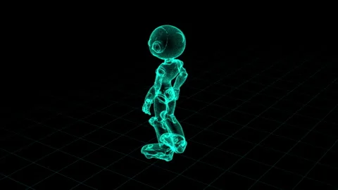 Futuristic Robot Hologram on Grid Background Illustration in Neon Cyan Tone Stock Footage 339058787