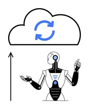 Futuristic Robot Interacting with Cloud Technology for Data Synchronization.. 스톡 일러스트