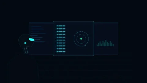 Futuristic robot interface, digital dashboard, data processing, cybernetic .. Stock Footage 348338736