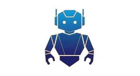 Futuristic robot mascot with blue gradient color and geometric design isola.. イラスト素材