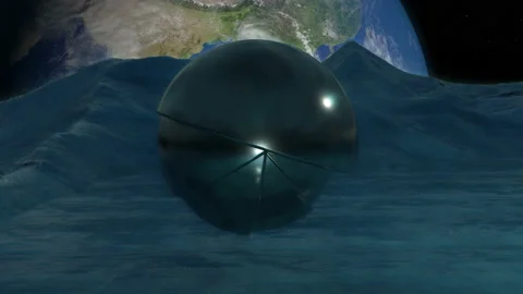 Futuristic robot on the moon surface. Concept of alien technology. The Earth pla Stock Footage 109583545