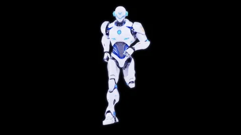 Futuristic Robot in Motion on Dark Background Highlighting Advanced Technolog Stock Footage 339054314
