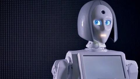 Futuristic robot moving her arm saying good bye. Stock Footage 79161158