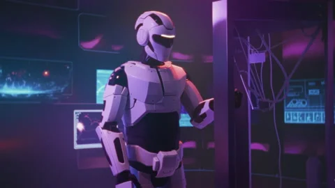 A Futuristic Robot Operating Within a HighTech Environment Today Stock Footage 319442212
