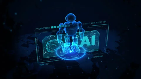 Futuristic Robot Overlooking Digital AI World with Neural Networks 库存影片 339134493