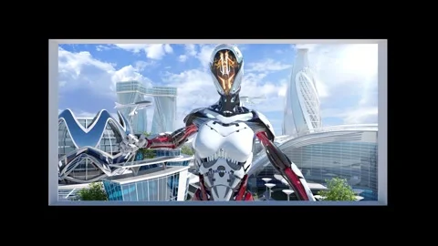 Futuristic Robot Reaching Out 3D Naked-Eye City Background Stock Footage 331850659