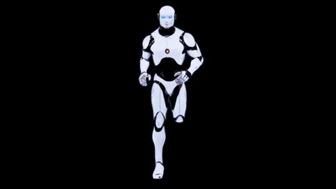 Futuristic Robot Running on Black Background: Speed and Technology Illustrati Stock Footage 339055141