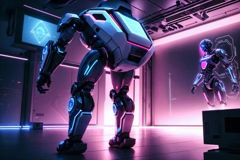 Futuristic Robot Scenarios - Artificial Intelligence Concepts Stock Illustration