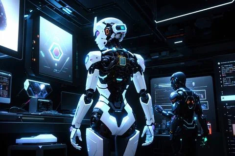 Futuristic Robot Scenarios - Artificial Intelligence Concepts Illustrazione stock