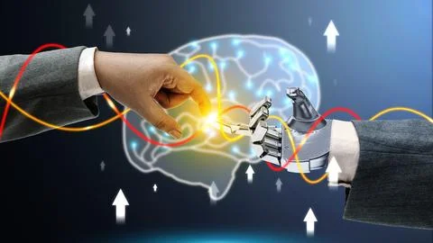 Futuristic robot technology development, artificial intelligence AI and hum.. Stock Photos