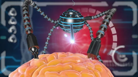 Futuristic robot with tentacles and human brain . concept anatomical future Stock-Footage 59322601