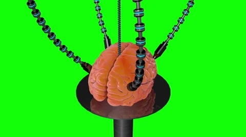 Futuristic robot with tentacles and human brain .  Green screen Stock Footage 59528923