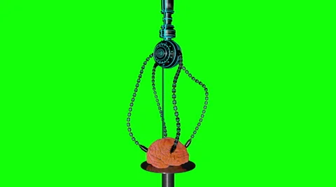 Futuristic robot with tentacles and human brain .  Green screen Stock-Footage 59528958