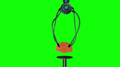 Futuristic robot with tentacles and human brain .  Green screen Video stock 59529174