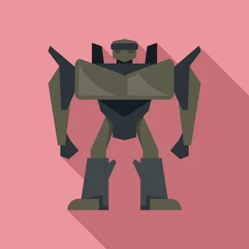Futuristic robot transformer icon, flat style Stock Illustration