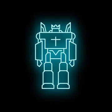 Futuristic robot warrior standing with glowing neon outline イラスト素材
