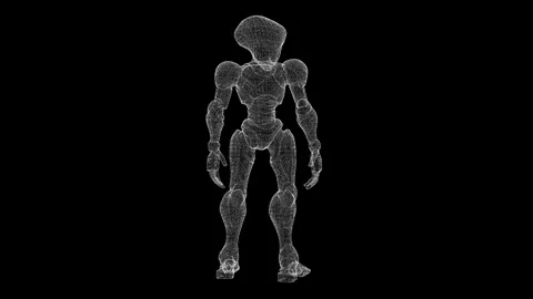 Futuristic Robot Wireframe on Black Background Showcasing Sci-Fi Design and.. Stock Footage 339053430