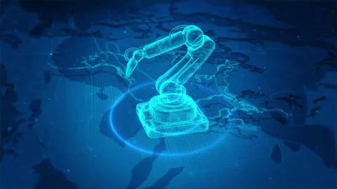 Futuristic Robotic Arm: Digital Innovation in Virtual Space and Advanced Te.. Stock Footage 342590043