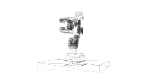 Futuristic Robotic Arm Wireframe Design with Intricate Gear Details 库存影片 334582650