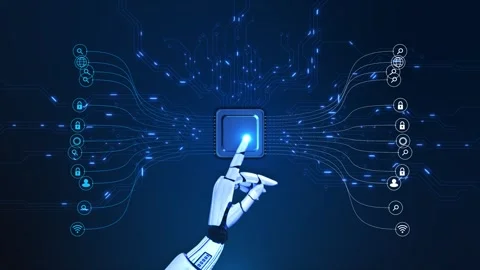 Futuristic robotic central processor glowing circuit network, AI systems intelli 스톡 동영상 342783500