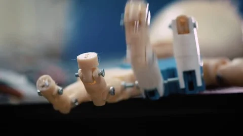 Futuristic robotic cyborg arm in action. Real robotic prosthesis. modern medical Stock Footage
