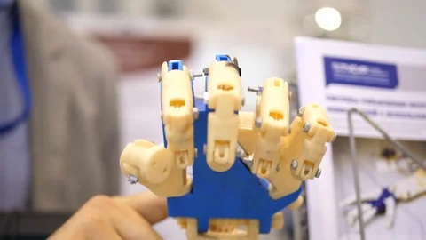 Futuristic robotic cyborg arm in action. Real robotic prosthesis. Futuristic Stock Footage 82567118