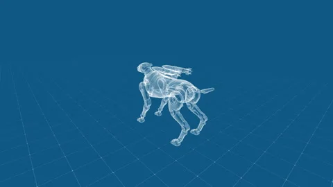 Futuristic Robotic Dog Blueprint in a Digital Environment Perspective View Stock Footage 342292114