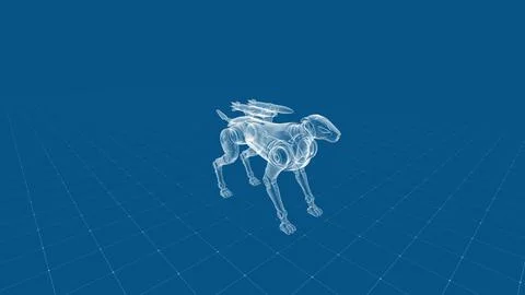 Futuristic Robotic Dog Design on Digital Grid Background Stock Illustration