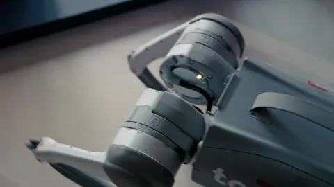 Futuristic robotic dog scanning environment with green sensor light Stockbeeldmateriaal 322946248