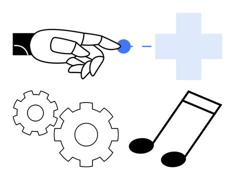 Futuristic robotic hand interacting with digital interface representing hea.. Illustrazione stock