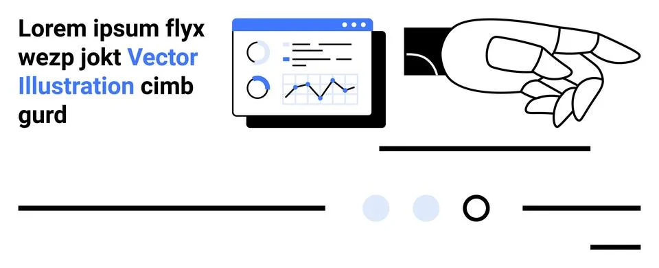 Futuristic Robotic Hand Pointing at Data Analytics Dashboard with Graphs an.. Illustrazione stock