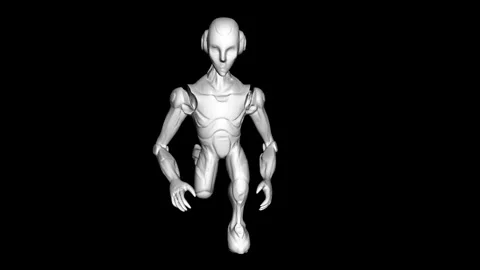 Futuristic Robotic Humanoid in Motion Against Dark Background Stock Footage 339054079
