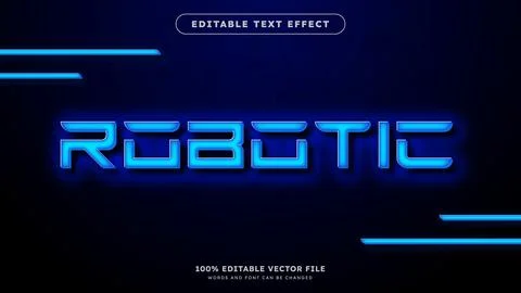 Futuristic Robotic Text Effect editable font modern blue style Stock Illustration