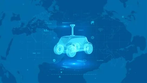 Futuristic Robotics and AI Technology Concept with Digital World Map Backgrou Stockillustratie