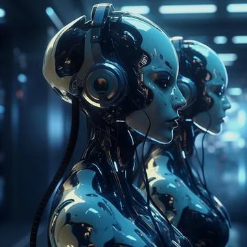 Futuristic robots.Concept of artificial intelligence for industrial revolution Stock Photos