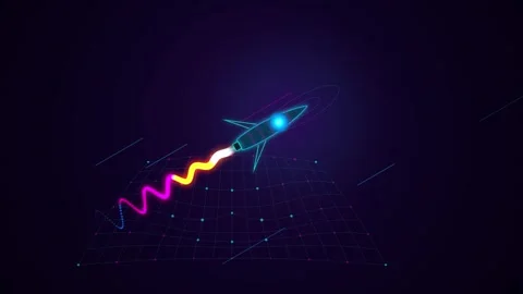 Futuristic rocket launching into space over digital grid showing growth and.. Stock Footage 347195614