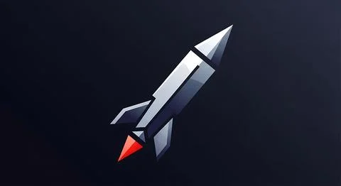 Futuristic rocket ship icon with geometric low poly style featuring red glo.. Stock Illustration