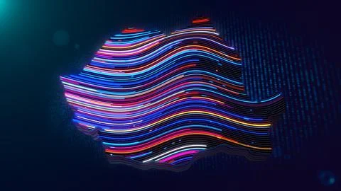 Futuristic Romania Map Formed by Vibrant Wavy Neon Lines Stock Illustration