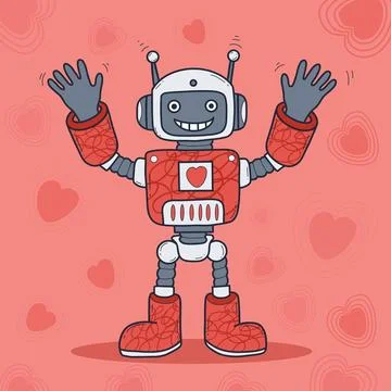 Futuristic Romantic Robot in love. Virtual Technology Assistant. Vector ill.. Illustrazione stock