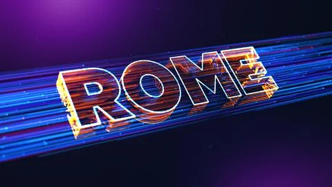 Futuristic Rome 3D Perspective Text With Dotted Lines Particle Breeze Effect  Illustrazione stock