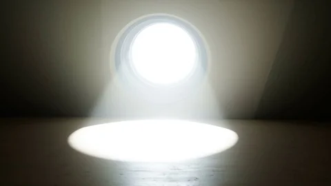 Futuristic room with round window. Volumetric light. Future concept. Realistic 4 Stock Footage 79627085