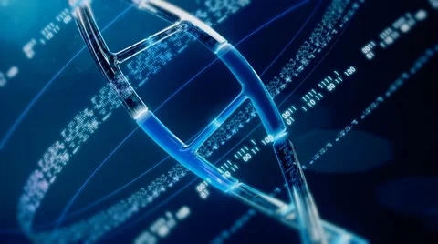 Futuristic Rotating DNA Strand with Binary Genetic Information Stock Footage