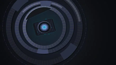 Futuristic Rotating Gimbal Stabilizer Animation With Camera Lens Stock Footage 340541481