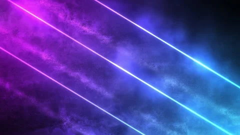 Futuristic rotating multicolored neon lights in moving smoke in cyberpunk style Stock Footage 169760791