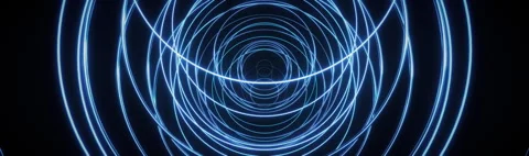 Futuristic Rotating Neon Blue Glowing Lines Tunnel Stock Footage 340980718