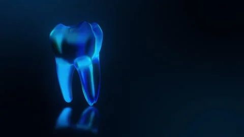 Futuristic Rotating Tooth 3D Holographic Dental Symbol Loop Video stock 320496498