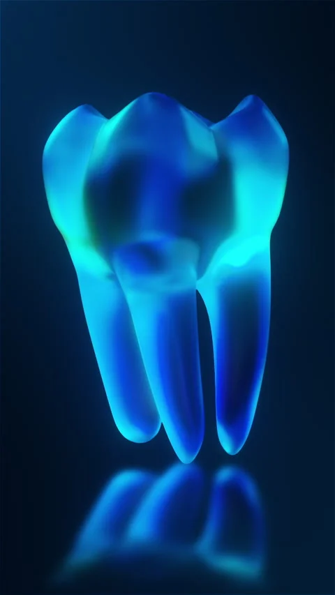 Futuristic Rotating Tooth 3D Holographic Dental Symbol Loop Video stock 320540099