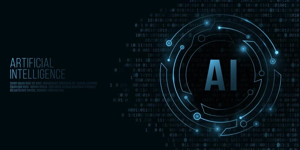 Futuristic round banner with computer circuit board. Artificial intelligence. Stock Illustration